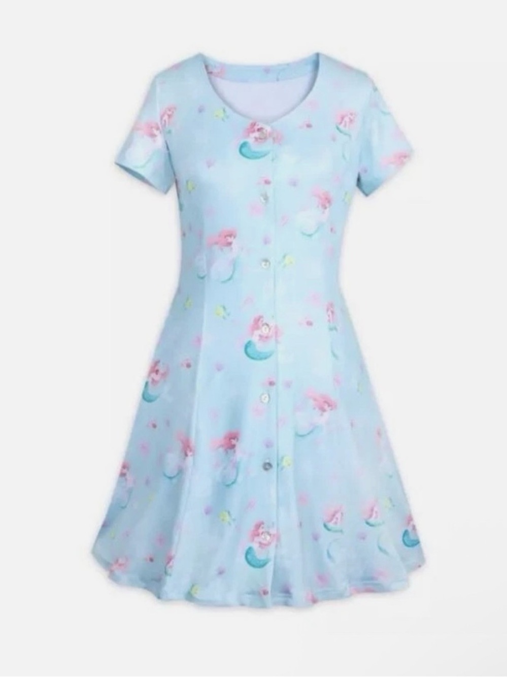 Disney Parks Little Mermaid Swing Dress Medium Button Down Blue Ariel